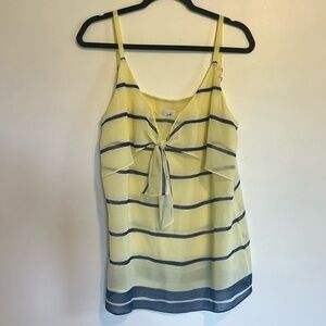 CAbi Yellow Navy Blue Striped Knot Tie Tank Top Size Medium